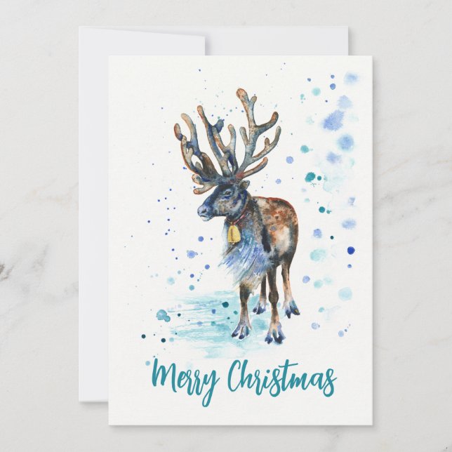 Christmas Reindeer Hand-Painted Watercolor Holiday Card (Front)