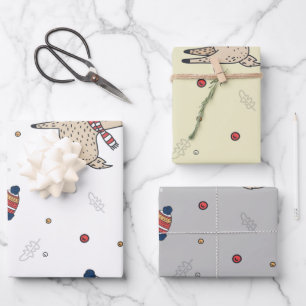 Christmas Reindeer Hats Pattern Wrapping Paper Sheet