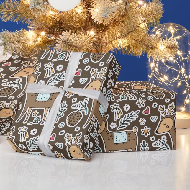 Christmas Reindeer Holiday Pattern Wrapping Paper (Holidays)