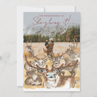 Christmas Reindeer holiday photocard Grey