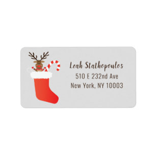 Christmas Reindeer In A Stocking Candy Cane Label