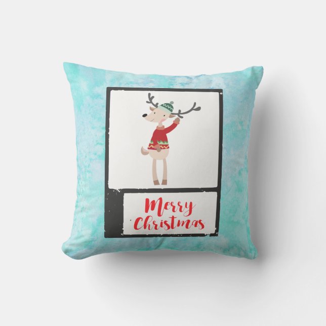 Christmas Reindeer In An Ugly Sweater Whimsical Cushion (Front)