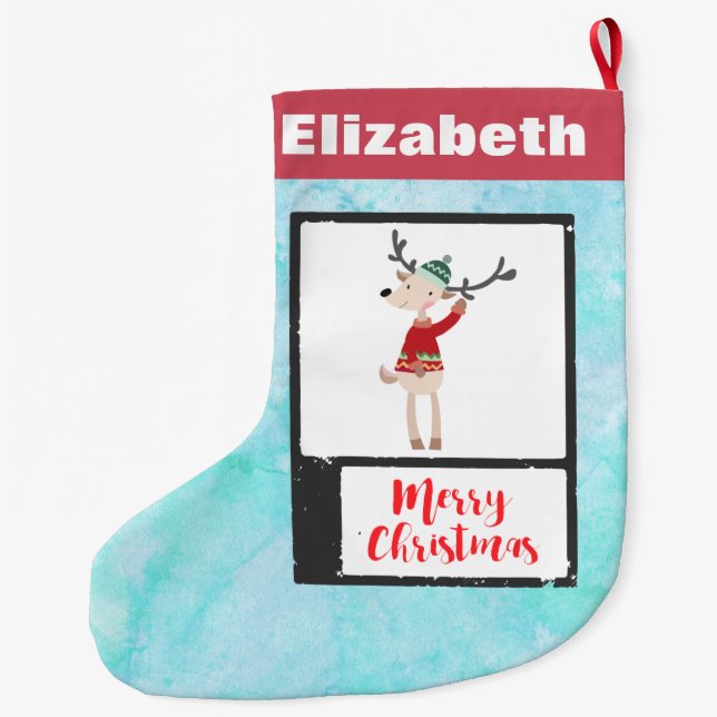 Christmas Reindeer In An Ugly Sweater Whimsical Large Christmas Stocking (Back)