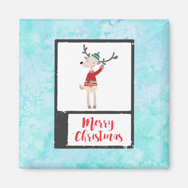 Christmas Reindeer In An Ugly Sweater Whimsical Magnet (Front)