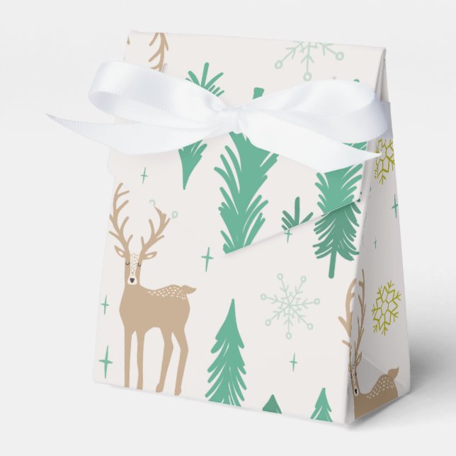 Christmas Reindeer in the Evergreen Winter Forest Favour Box (Front Side)