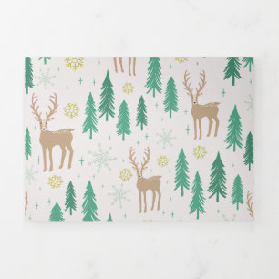 Christmas Reindeer in the Evergreen Winter Forest Tri-Fold Holiday Card