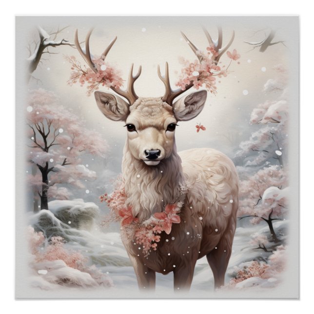 Christmas Reindeer In The Forest Poster (Front)