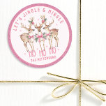 Christmas Reindeer Jingle & Mingle Personalised Classic Round Sticker<br><div class="desc">Christmas Reindeer Jingle & Mingle Festive Party Personalised Name Stickers features festive reindeer with pink bows and floral accents with the text "Let's Jingle & Mingle" in modern pink calligraphy script typography with your personalised name. Perfect personalised gift for Christmas and the holidays for family and friends. Designed by ©2024...</div>