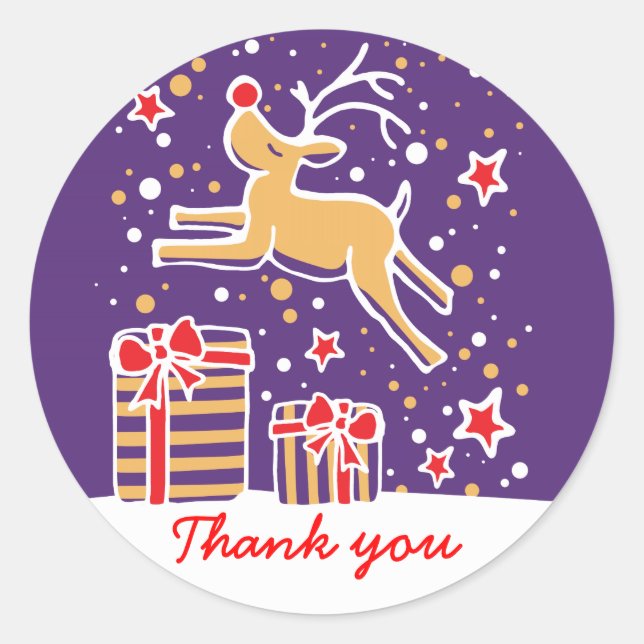 Christmas reindeer jumping thank you sticker (Front)