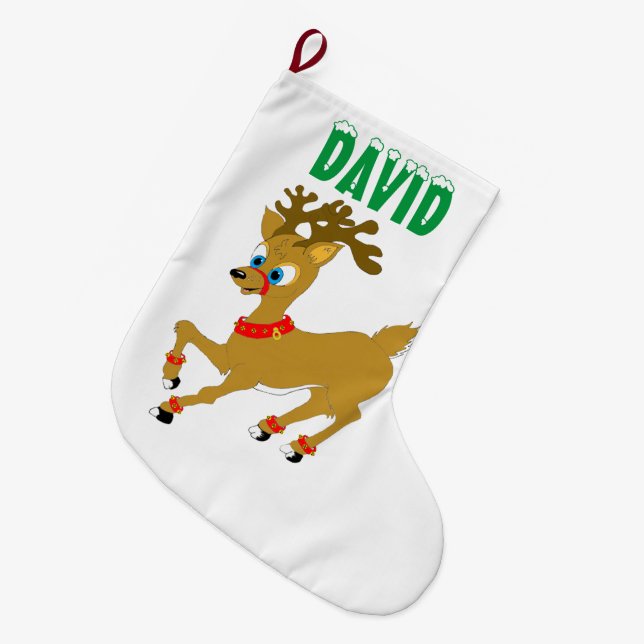 Christmas Reindeer Large Christmas Stocking (Front (Hanging))
