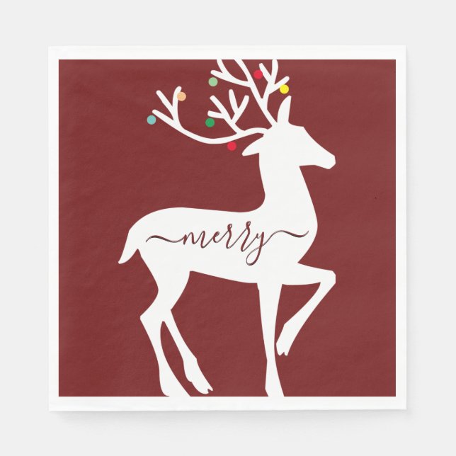 Christmas Reindeer Merry Burgundy Napkin (Front)