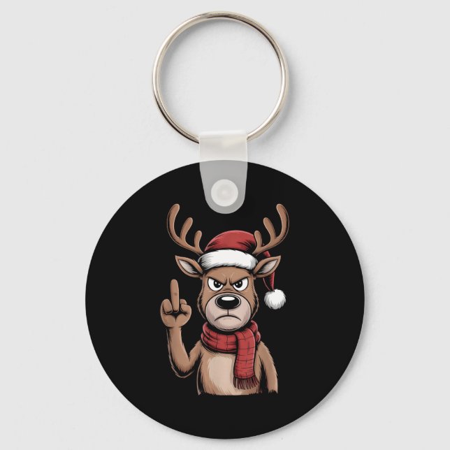 Christmas Reindeer Middle Finger Sarcastic Xmas Fu Key Ring (Front)
