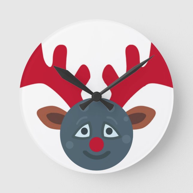 christmas reindeer moon emoji round clock (Front)