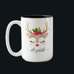 Christmas Reindeer Mug<br><div class="desc">A cute reindeer face with flowers decorates this mug. Makes a cute Christmas gift for a girl. Personalise this unique mug for a girl you know. Designed for you by Blackberry Boulevard.</div>