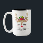 Christmas Reindeer Mug<br><div class="desc">A cute reindeer face with flowers decorates this mug. Makes a cute Christmas gift for a girl. Personalise this unique mug for a girl you know. Designed for you by Blackberry Boulevard.</div>