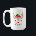 Christmas Reindeer Mug<br><div class="desc">A cute reindeer face with flowers decorates this mug. Makes a cute Christmas gift for a girl. Personalise this unique mug for a girl you know. Designed for you by Blackberry Boulevard.</div>