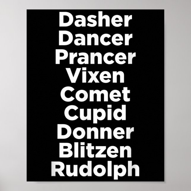 Christmas Reindeer Names - Uni-adults, Black, Smal Poster (Front)