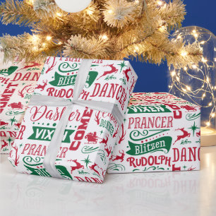 Christmas Reindeer Names Wrapping Paper