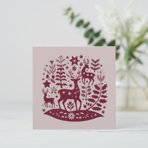 Christmas Reindeer Nordic Folk Art Scandinavian Holiday Card
