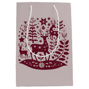 Christmas Reindeer Nordic Folk Art Scandinavian Medium Gift Bag