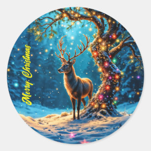 Christmas reindeer North Pole fantasy art Classic Round Sticker