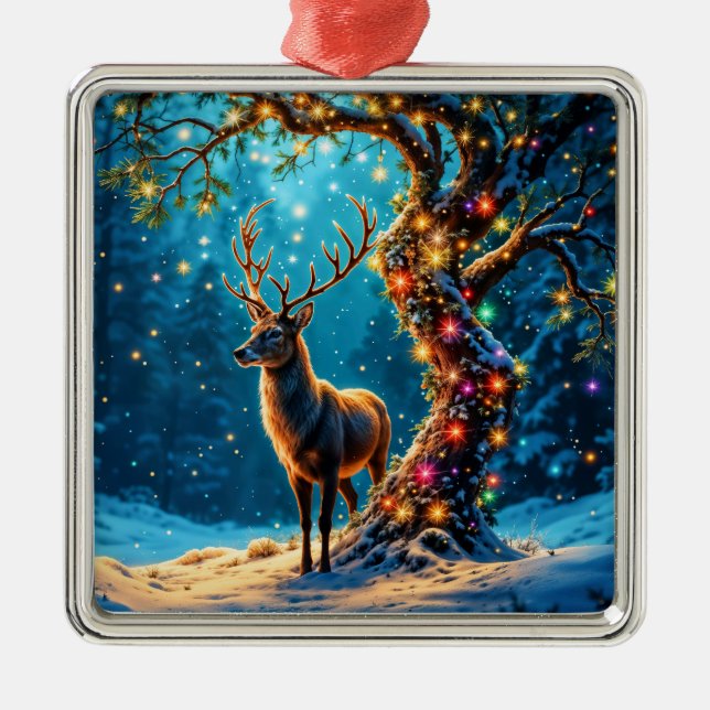 Christmas reindeer North Pole fantasy art Metal Ornament (Front)