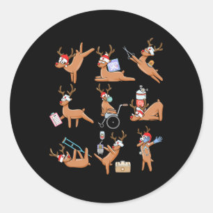 Christmas Reindeer Nurse Xmas Healthcare Workers N Classic Round Sticker