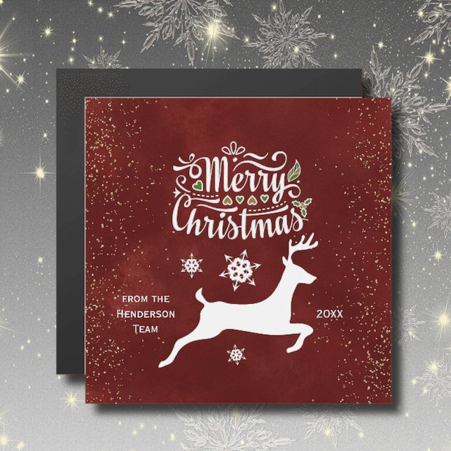 Christmas Reindeer on Burgundy Holiday Card Magnet (Creator Uploaded)