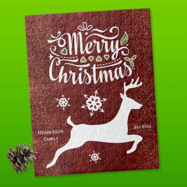 Christmas Reindeer on Burgundy Jigsaw Puzzle (Creator Uploaded)