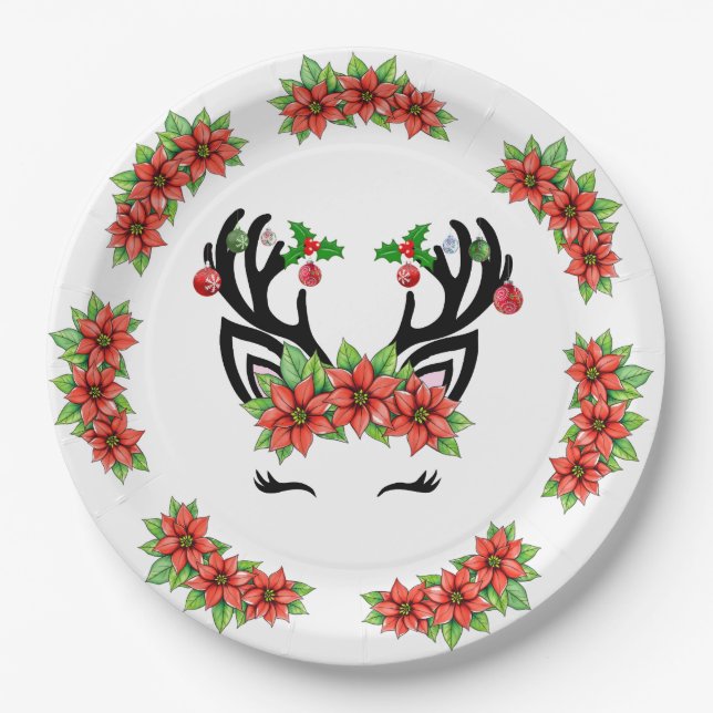 Christmas Reindeer Paper Plate (Front)