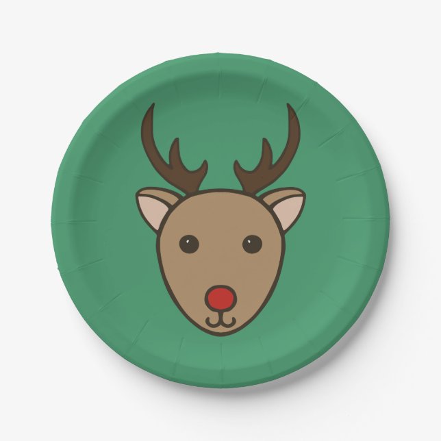  Christmas Reindeer Party Paper Plates (Front)