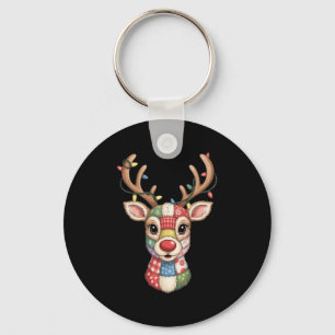 Christmas Reindeer Patchwork Men Women Kids Cute R Key Ring