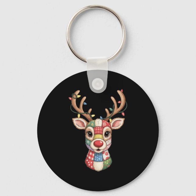 Christmas Reindeer Patchwork Men Women Kids Cute R Key Ring (Front)