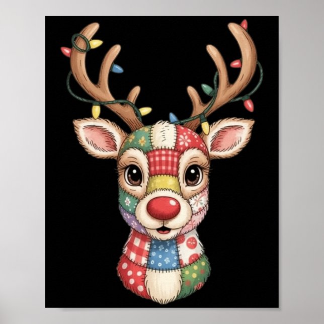 Christmas Reindeer Patchwork Men Women Kids Cute R Poster (Front)