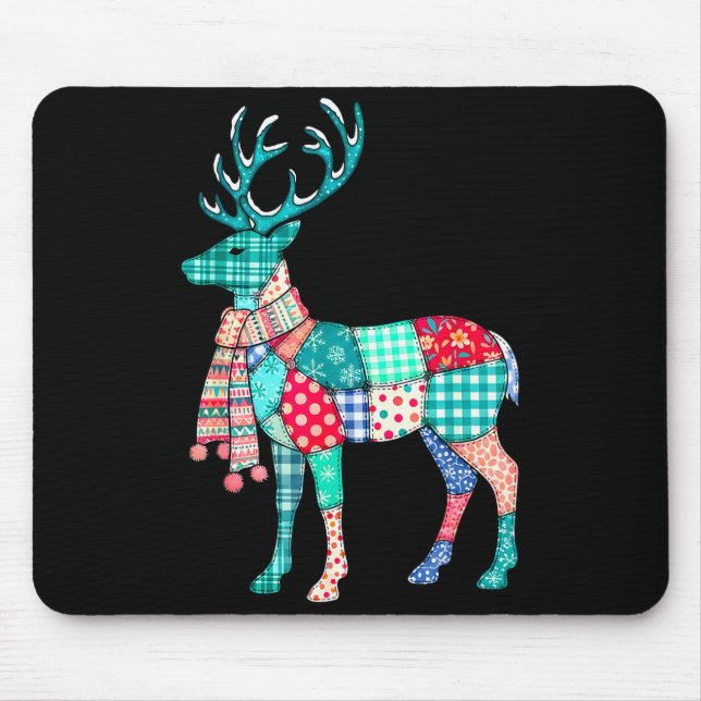 Christmas Reindeer Patchwork Reindeer Men Women Ki Mouse Pad (Front)
