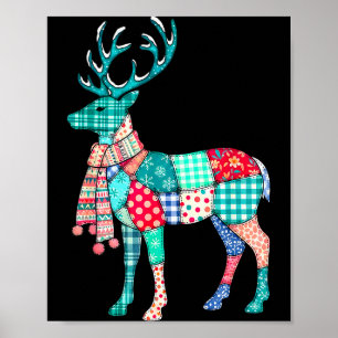 Christmas Reindeer Patchwork Reindeer Men Women Ki Poster