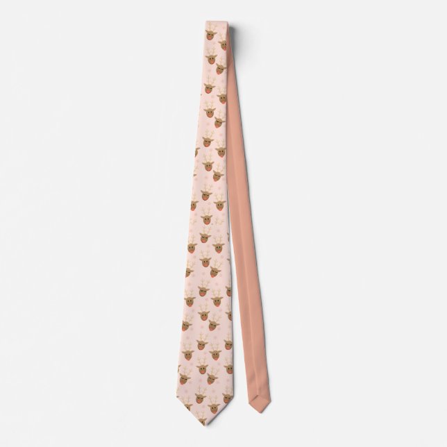 Christmas Reindeer Pattern Peach Gold Tie (Front)