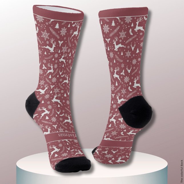 Christmas Reindeer Pattern Red with Text Socks (Creator Uploaded)