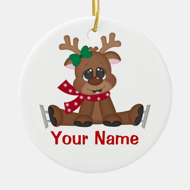 Christmas Reindeer Personalised Ceramic Ornament (Front)