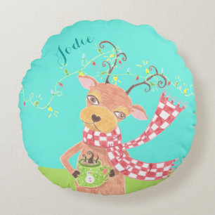 Christmas reindeer personalised kid round pillow