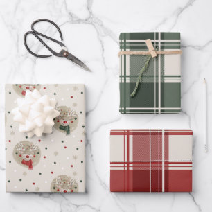 Christmas Reindeer & Plaid Wrapping Paper Sheet