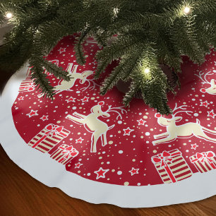 Christmas reindeer prancing over gifts tree skirt