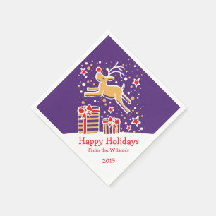 Christmas reindeer purple red yellow paper napkins