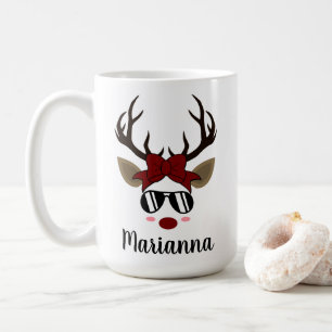 Christmas Reindeer red hair bow black sunglasses Coffee Mug