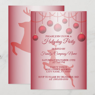 Christmas Reindeer Red Holidays Invitation