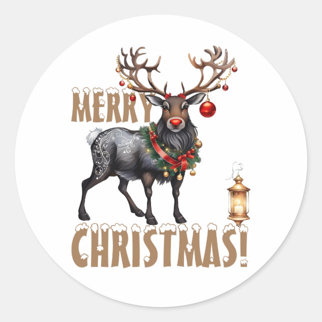 Christmas reindeer Red Nose Classic Round Sticker (Front)