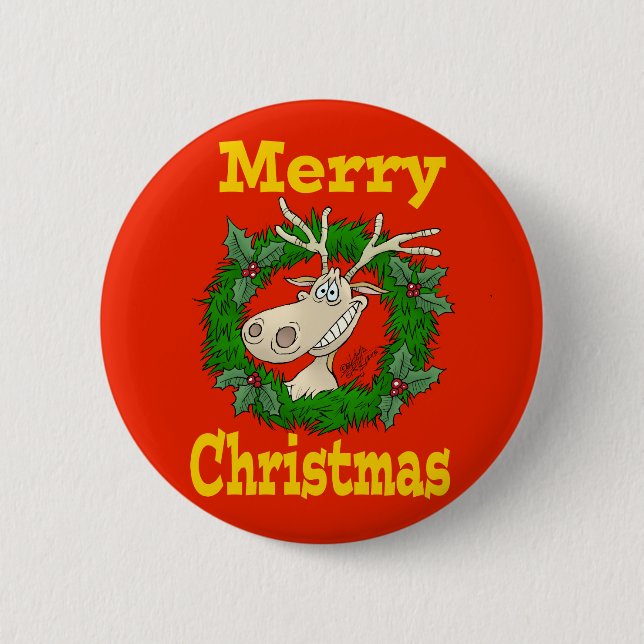 Christmas Reindeer reef. 6 Cm Round Badge (Front)
