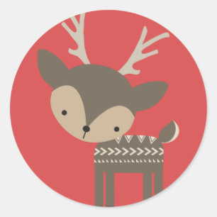 Christmas Reindeer Round Glossy Stickers