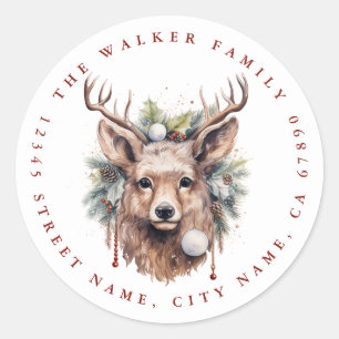 Christmas Reindeer Round Stickers
