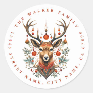 Christmas Reindeer Round Stickers